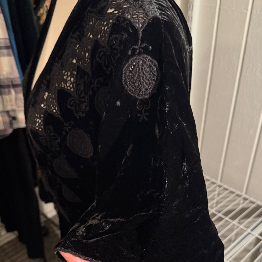 Johnny Was Black Velvet Dress with Lace Detail - Picture 9 of 9